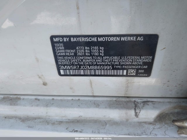 Aukcja sprzedaży 2021 Bmw 330i Xdrive, vin: 3MW5R7J02M8B65995, numer aukcji: 44841513