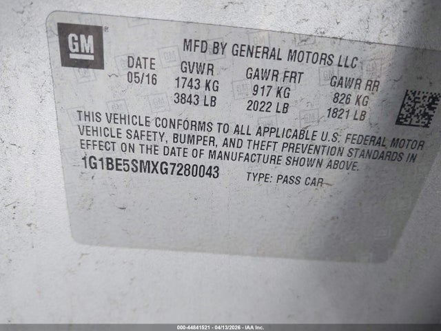 1G1BE5SMXG7280043 Chevrolet Cruze Lt Auto