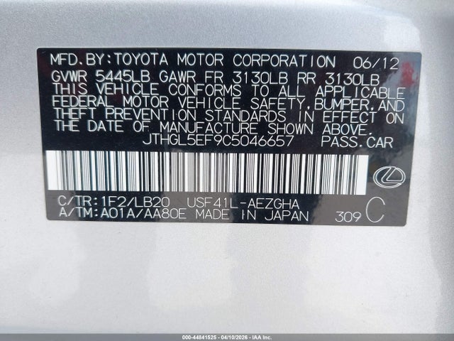 Aukcja sprzedaży 2012 Lexus Ls 460 L, vin: JTHGL5EF9C5046657, numer aukcji: 44841525