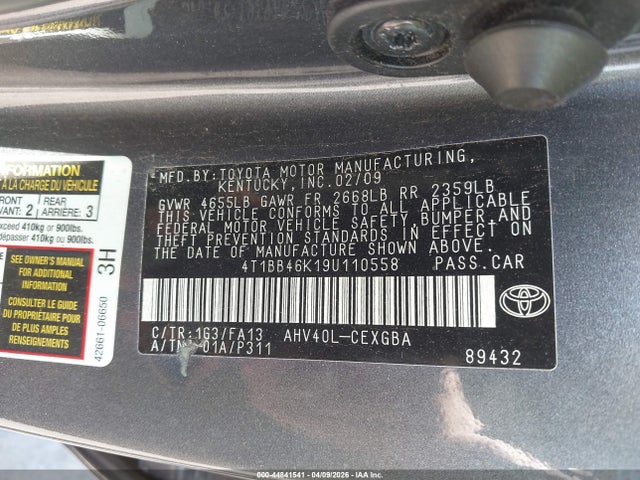 Aukcja sprzedaży 2009 Toyota Camry Hybrid, vin: 4T1BB46K19U110558, numer aukcji: 44841541