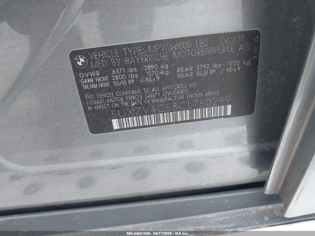 44841559 :رقم المزاد ، 5UXZV4C58CL750299 vin ، 2012 Bmw X5 Xdrive35i/xdrive35i Premium/xdrive35i Sport Activity مزاد بيع