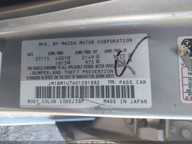 2016 Mazda Mazda3 I Sport მანქანა იყიდება აუქციონზე, vin: JM1BM1U76G1281882, აუქციონის ნომერი: 44841560