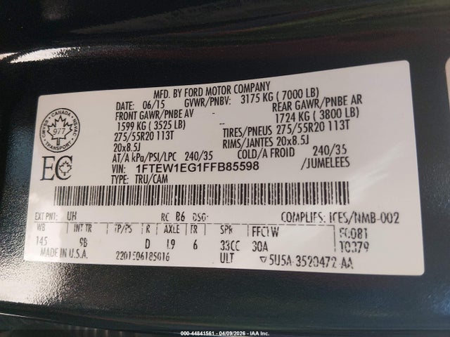 2015 FORD F-150 1FTEW1EG1FFB85598 Photo 8