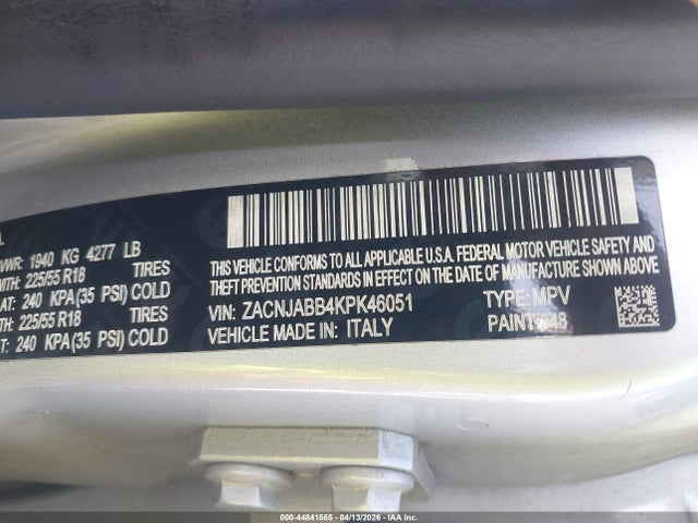 44841565 :رقم المزاد ، ZACNJABB4KPK46051 vin ، 2019 Jeep Renegade Latitude Fwd مزاد بيع