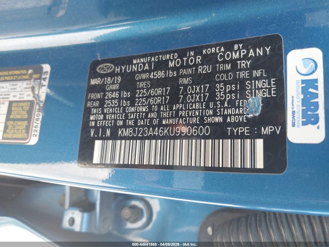 KM8J23A46KU990600 Hyundai TUCSON SE