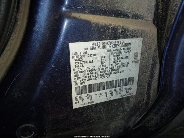 44841593 :رقم المزاد ، 4F2YU07B82KM24726 vin ، 2002 Mazda Tribute Dx مزاد بيع