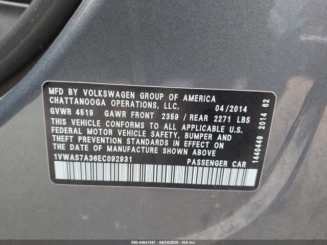 Volkswagen Passat 1.8t Wolfsburg Edition 2014 1VWAS7A36EC092931 Image 9