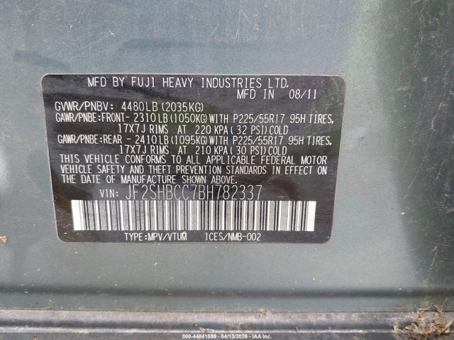 2011 Subaru Forester 2.5x Premium მანქანა იყიდება აუქციონზე, vin: JF2SHBCC7BH782337, აუქციონის ნომერი: 44841599