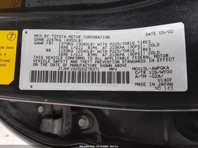 44841619 :رقم المزاد ، JTJHF10U520278371 vin ، 2002 Lexus Rx 300 مزاد بيع