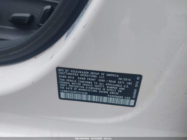 Aukcja sprzedaży 2015 Volkswagen Passat 1.8t Se, vin: 1VWBS7A32FC014426, numer aukcji: 44841632