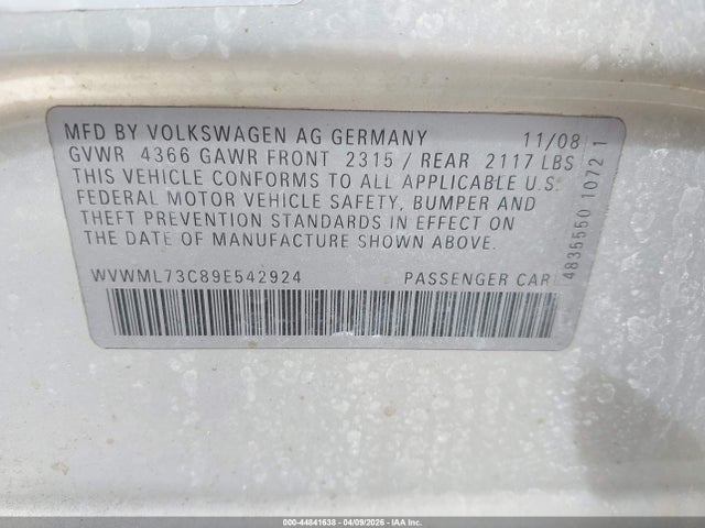 44841638 :رقم المزاد ، WVWML73C89E542924 vin ، 2009 Volkswagen Cc Sport مزاد بيع
