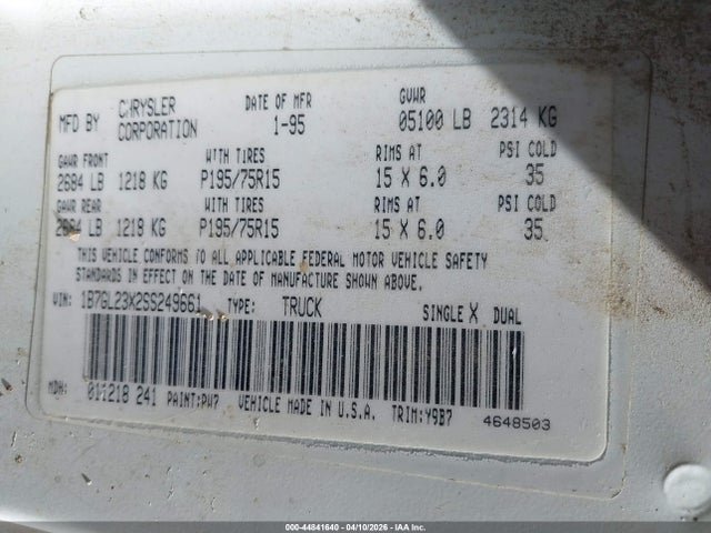 Продаж на аукціоні авто 1995 Dodge Dakota, vin: 1B7GL23X2SS249661, номер лоту: 44841640