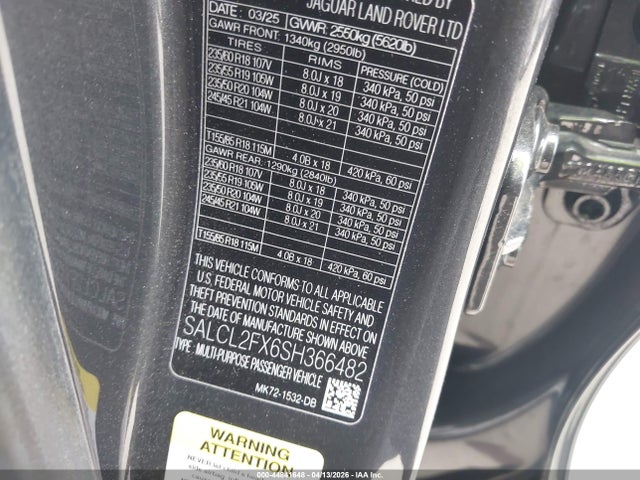SALCL2FX6SH366482 Land Rover Discovery Sport Dynamic Se