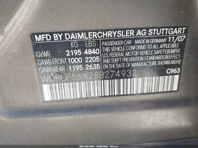 44841662 :رقم المزاد ، WDBUF56X28B274932 vin ، 2008 Mercedes-benz E 350 مزاد بيع