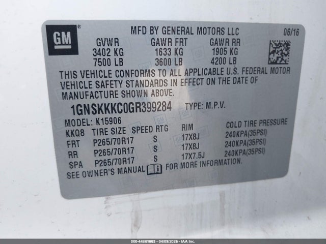2016 CHEVROLET SUBURBAN 1GNSKKKC0GR399284 Photo 8