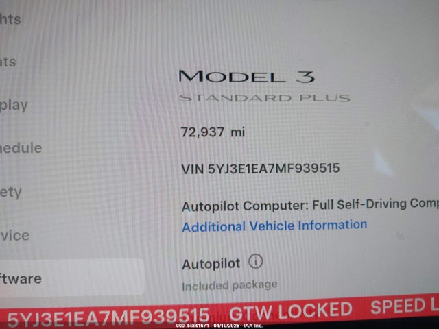 Aukcja sprzedaży 2021 Tesla Model 3 Standard Range Plus Rear-wheel Drive, vin: 5YJ3E1EA7MF939515, numer aukcji: 44841671