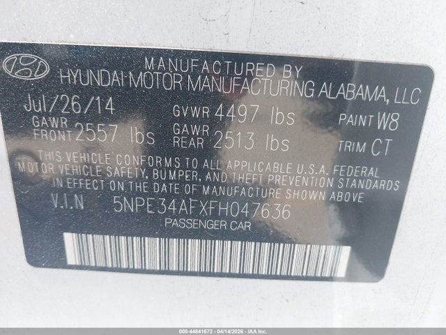 5NPE34AFXFH047636 Hyundai Sonata Sport