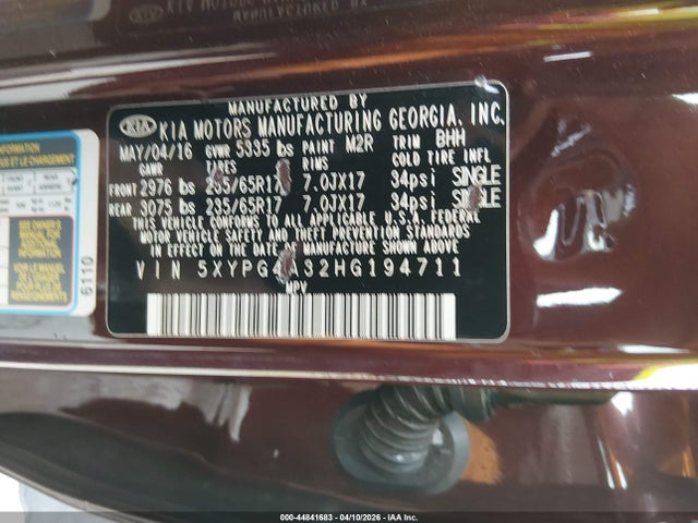 5XYPG4A32HG194711 KIA Sorento 2.4l Lx