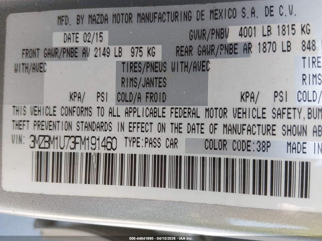 Aukcja sprzedaży 2015 Mazda Mazda3 I Sport, vin: 3MZBM1U73FM191460, numer aukcji: 44841690