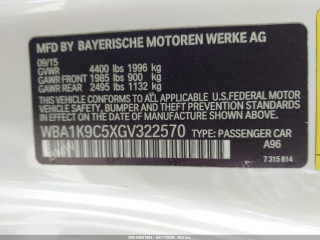2016 Bmw 228i მანქანა იყიდება აუქციონზე, vin: WBA1K9C5XGV322570, აუქციონის ნომერი: 44841694