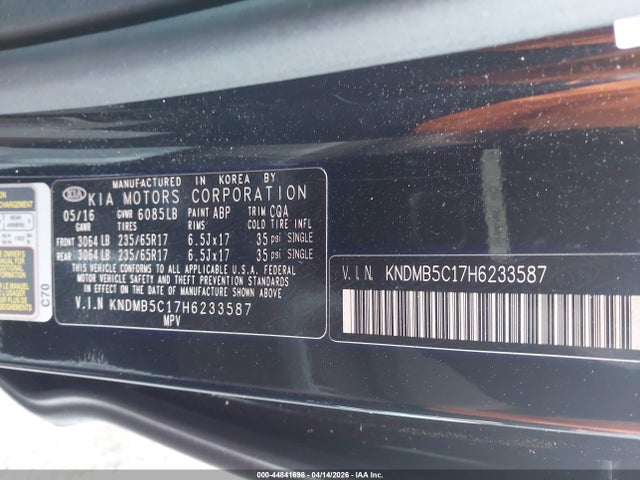 44841698 :رقم المزاد ، KNDMB5C17H6233587 vin ، 2017 Kia Sedona Lx مزاد بيع