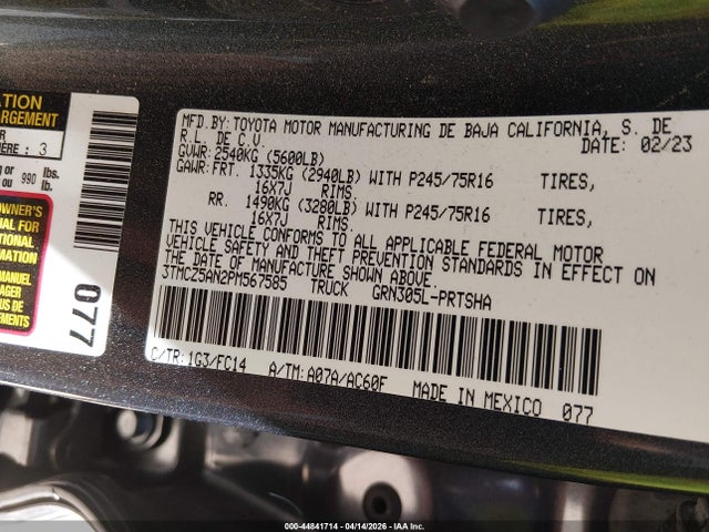 Aukcja sprzedaży 2023 Toyota Tacoma Sr5 V6, vin: 3TMCZ5AN2PM567585, numer aukcji: 44841714