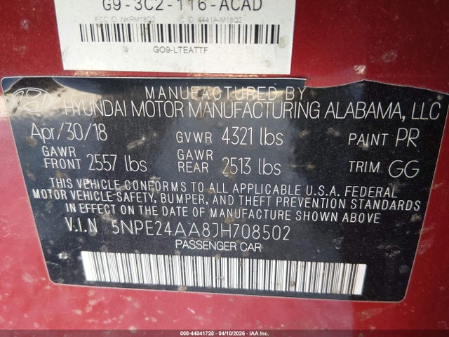 2018 HYUNDAI SONATA 5NPE24AA8JH708502 Photo 8