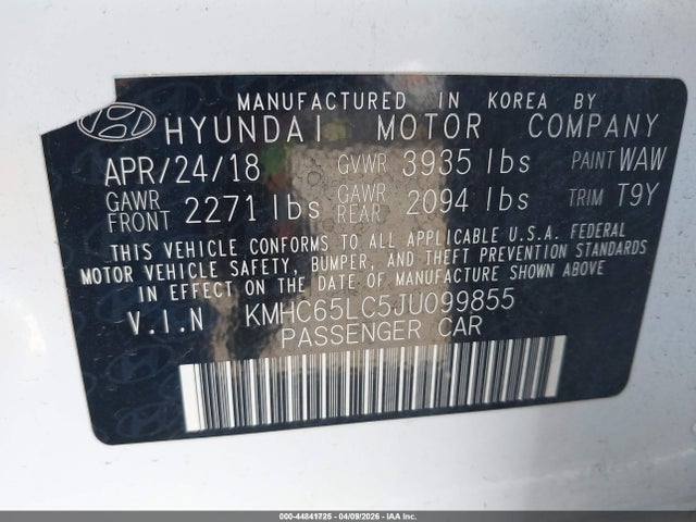 KMHC65LC5JU099855 Hyundai Ioniq Hybrid Blue