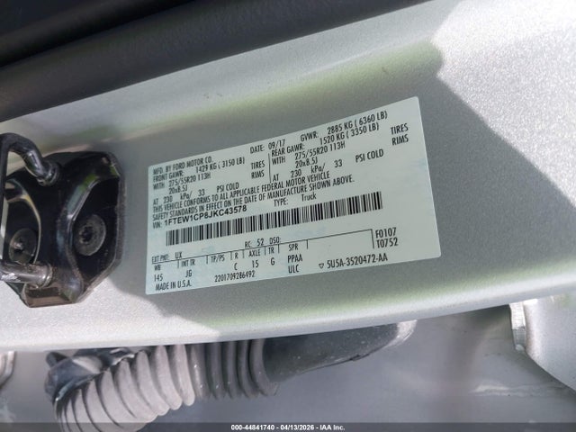 Продаж на аукціоні авто 2018 Ford F-150 Xl, vin: 1FTEW1CP8JKC43578, номер лоту: 44841740