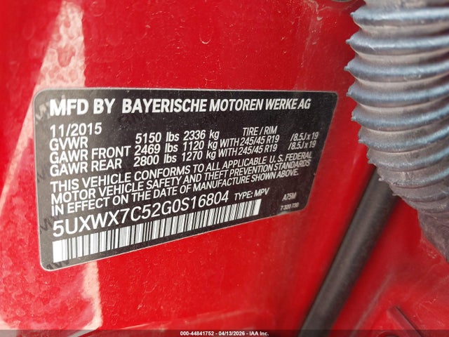Aukcja sprzedaży 2016 Bmw X3 Xdrive35i, vin: 5UXWX7C52G0S16804, numer aukcji: 44841752