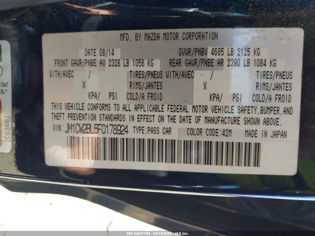 Продажа на аукционе авто 2015 Mazda Mazda5 Sport, vin: JM1CW2BL6F0178924, номер лота: 44841754