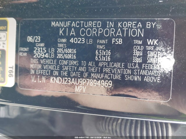 Aukcja sprzedaży 2023 Kia Soul Lx, vin: KNDJ23AU9P7894969, numer aukcji: 44841758