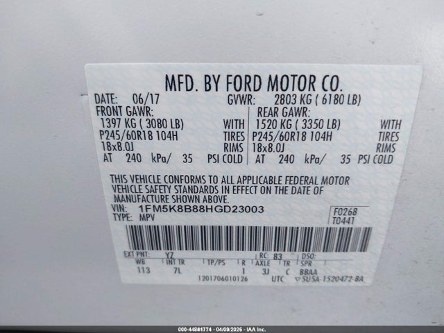 2017 FORD EXPLORER 1FM5K8B88HGD23003 Photo 8