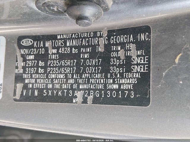 Aukcja sprzedaży 2011 Kia Sorento Lx, vin: 5XYKT3A12BG130173, numer aukcji: 44841783