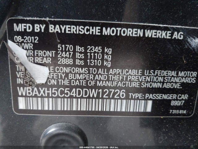 2013 Bmw 528i Xdrive მანქანა იყიდება აუქციონზე, vin: WBAXH5C54DDW12726, აუქციონის ნომერი: 44841785