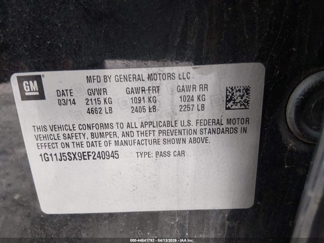 Aukcja sprzedaży 2014 Chevrolet Malibu 2lz, vin: 1G11J5SX9EF240945, numer aukcji: 44841792