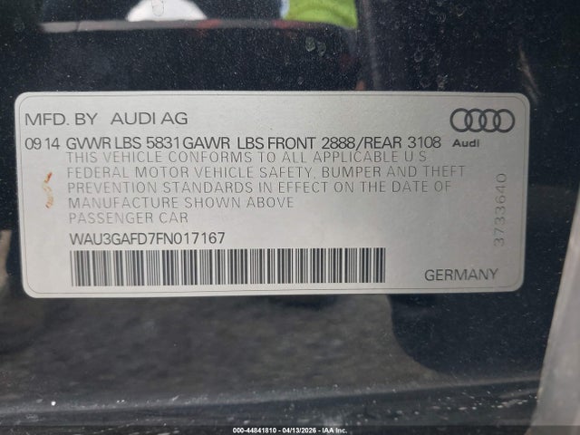 Aukcja sprzedaży 2015 Audi A8 L 3.0t, vin: WAU3GAFD7FN017167, numer aukcji: 44841810