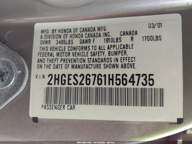 2001 HONDA CIVIC 2HGES26761H564735 Photo 8