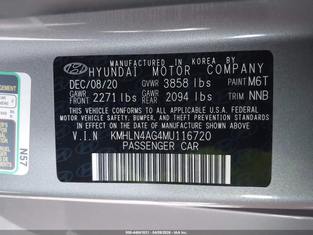 KMHLN4AG4MU116720 Hyundai ELANTRA SEL