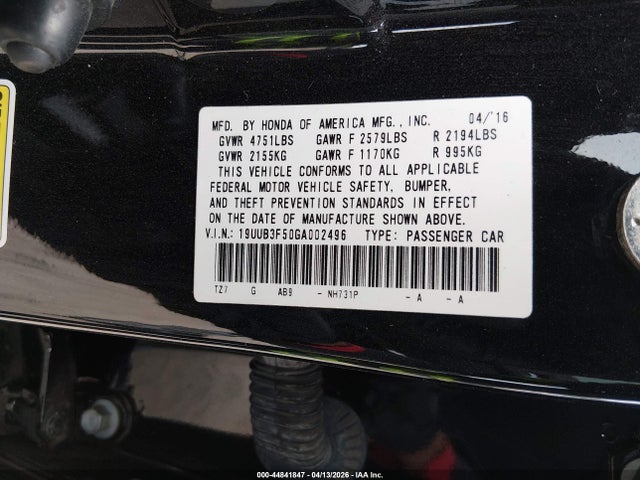 44841847 :رقم المزاد ، 19UUB3F50GA002496 vin ، 2016 Acura Tlx V6 Tech مزاد بيع