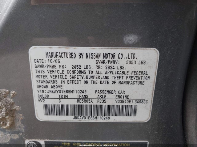 Продажа на аукционе авто 2006 Infiniti M35, vin: JNKAY01E66M110249, номер лота: 44841846