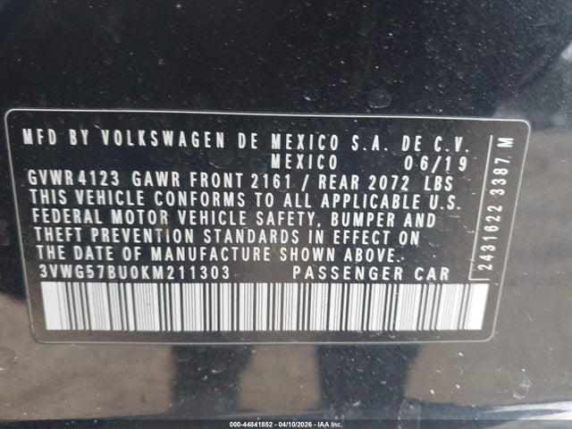 Aukcja sprzedaży 2019 Volkswagen Jetta 1.4t Sel Premium, vin: 3VWG57BU0KM211303, numer aukcji: 44841852