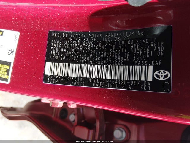44841856 :رقم المزاد ، 5YFB4MDE0SP355060 vin ، 2025 Toyota Corolla Le مزاد بيع