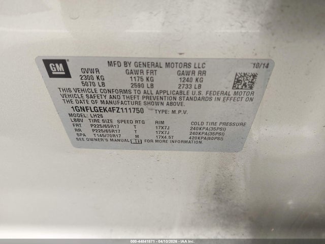 1GNFLGEK4FZ111750 Chevrolet Equinox 2lt