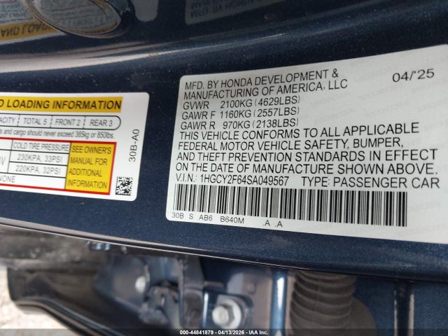 Продаж на аукціоні авто 2025 Honda Accord Hybrid Ex-l, vin: 1HGCY2F64SA049567, номер лоту: 44841879