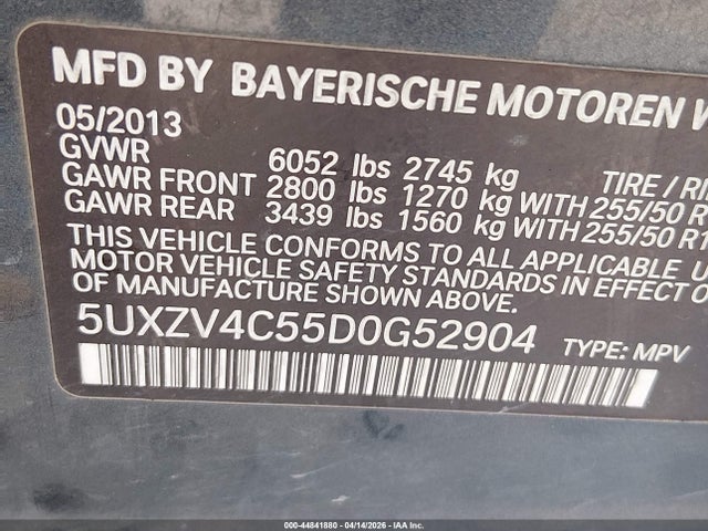 2013 Bmw X5 Xdrive35i/xdrive35i Premium/xdrive35i Sport Activity მანქანა იყიდება აუქციონზე, vin: 5UXZV4C55D0G52904, აუქციონის ნომერი: 44841880