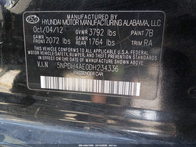 Продажа на аукционе авто 2013 Hyundai Elantra Limited, vin: 5NPDH4AE0DH234336, номер лота: 44841890