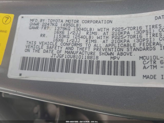 Продажа на аукционе авто 2001 Lexus Rx 300, vin: JTJGF10U810118818, номер лота: 44841895