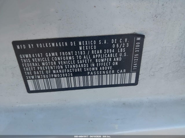 44841917 :رقم المزاد ، 3VW7M7BU7PM038826 vin ، 2023 Volkswagen Jetta 1.5t Se مزاد بيع