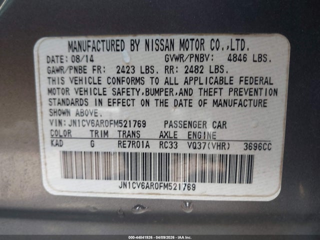 Aukcja sprzedaży 2015 Infiniti Q40, vin: JN1CV6AR0FM521769, numer aukcji: 44841926